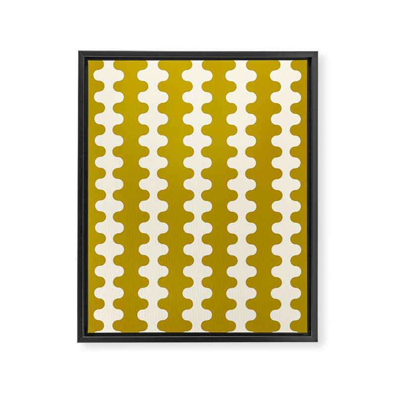 Wavy Stripes Ogee A-Go-Go Contemporary Pattern in Olive Yellow and Cream Framed Canvas Print Gallery Image 8