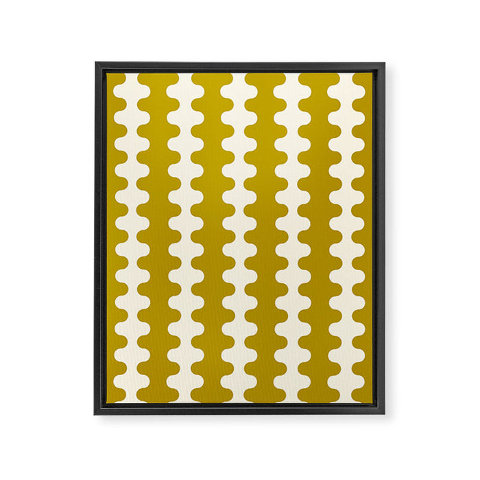 Wavy Stripes Ogee A-Go-Go Contemporary Pattern in Olive Yellow and Cream Framed Canvas Print Gallery Image 1