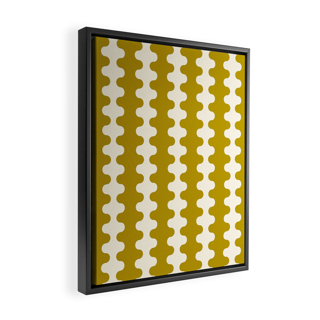 Wavy Stripes Ogee A-Go-Go Contemporary Pattern in Olive Yellow and Cream Framed Canvas Print Gallery Image 2