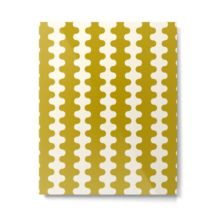 Wavy Stripes Ogee A-Go-Go Contemporary Pattern in Olive Yellow and Cream Metal Print Gallery Image 1