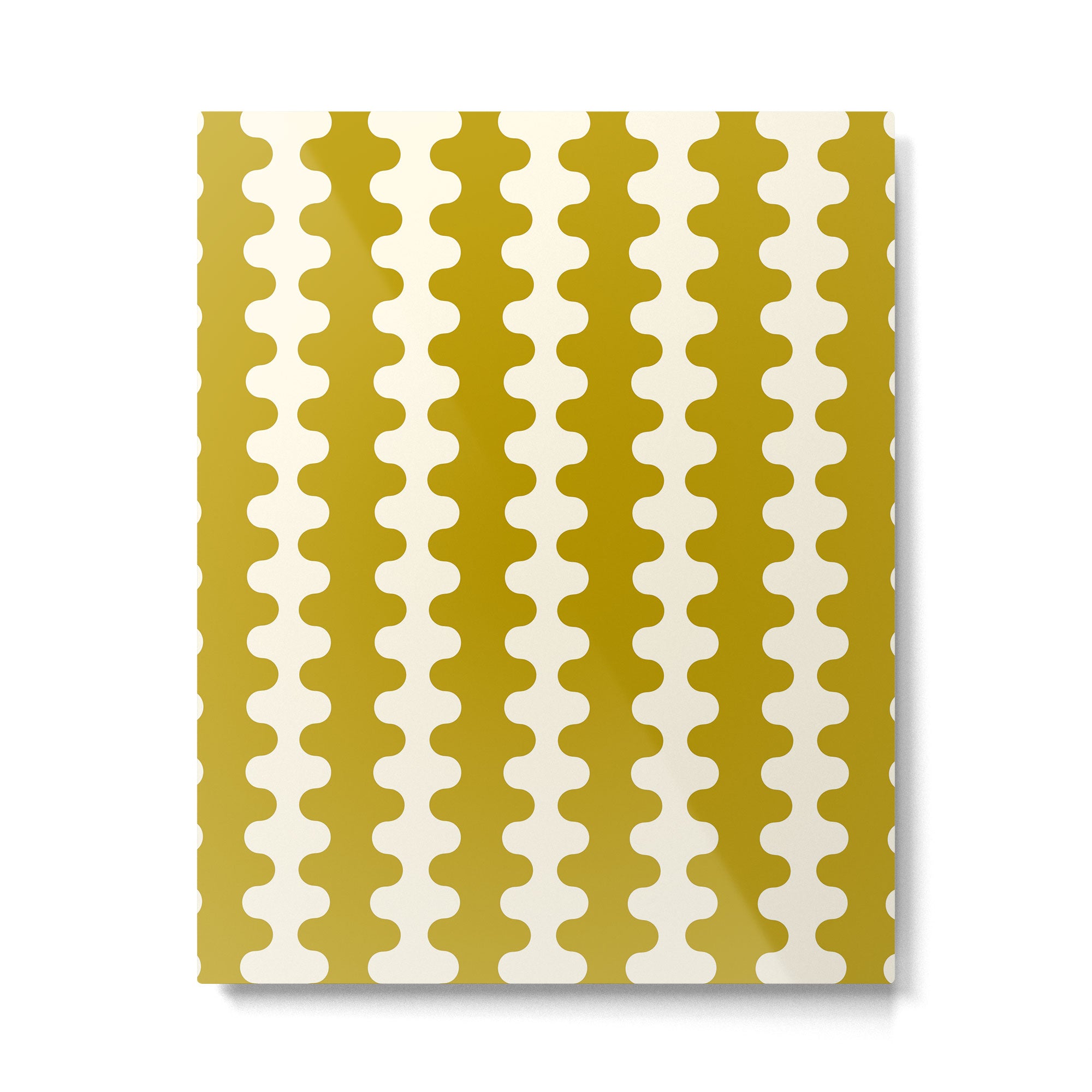 Wavy Stripes Ogee A-Go-Go Contemporary Pattern in Olive Yellow and Cream Metal Print Gallery Image 6