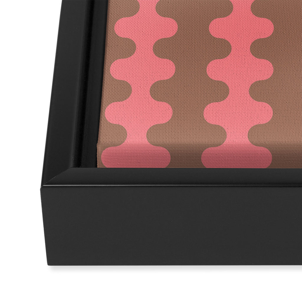 Wavy Stripes Ogee A-Go-Go Eclectic Vertical Pattern in Mocha and Soft Pink Framed Canvas Print Gallery Image 3