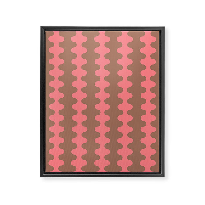 Wavy Stripes Ogee A-Go-Go Eclectic Vertical Pattern in Mocha and Soft Pink Framed Canvas Print Gallery Image 1