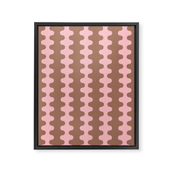 Wavy Stripes Ogee A-Go-Go Eclectic Vertical Pattern in Mocha and Soft Pink Framed Canvas Print Gallery Image 1