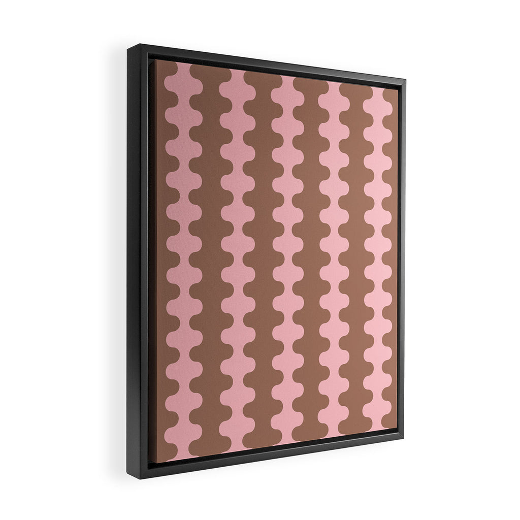 Wavy Stripes Ogee A-Go-Go Eclectic Vertical Pattern in Mocha and Soft Pink Framed Canvas Print Gallery Image 2