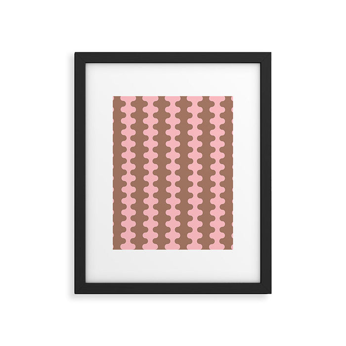 Wavy Stripes Ogee A-Go-Go Eclectic Vertical Pattern in Mocha and Soft Pink Framed Art Print Gallery Image 1