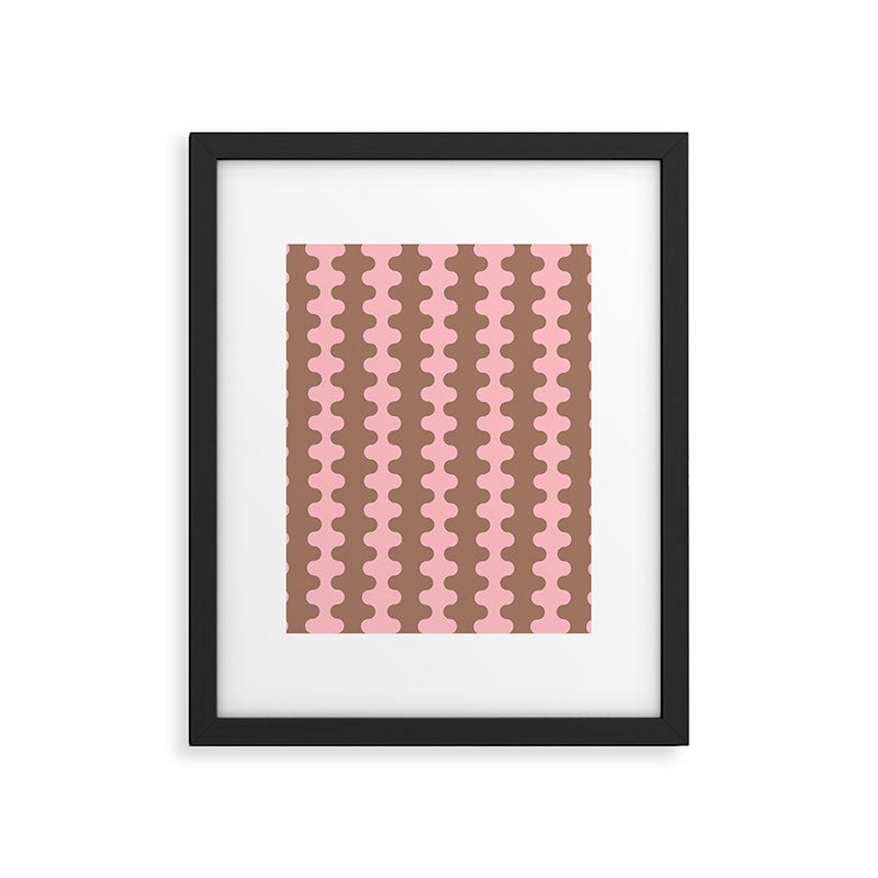 Wavy Stripes Ogee A-Go-Go Eclectic Vertical Pattern in Mocha and Soft Pink Framed Art Print Gallery Image 6