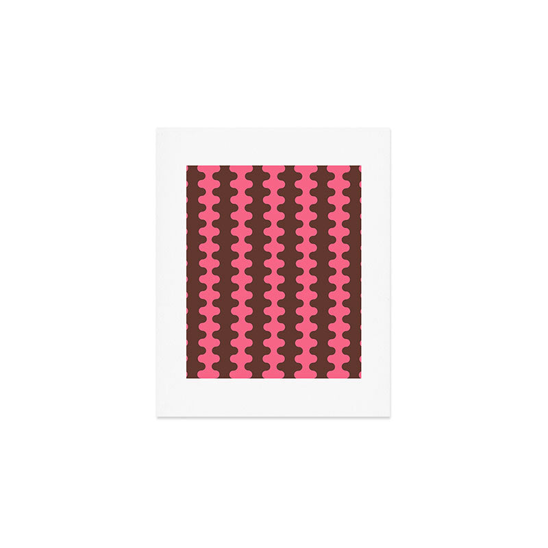 Wavy Stripes Ogee A-Go-Go Eclectic Vertical Pattern in Pink and Brown Art Print Gallery Image 1