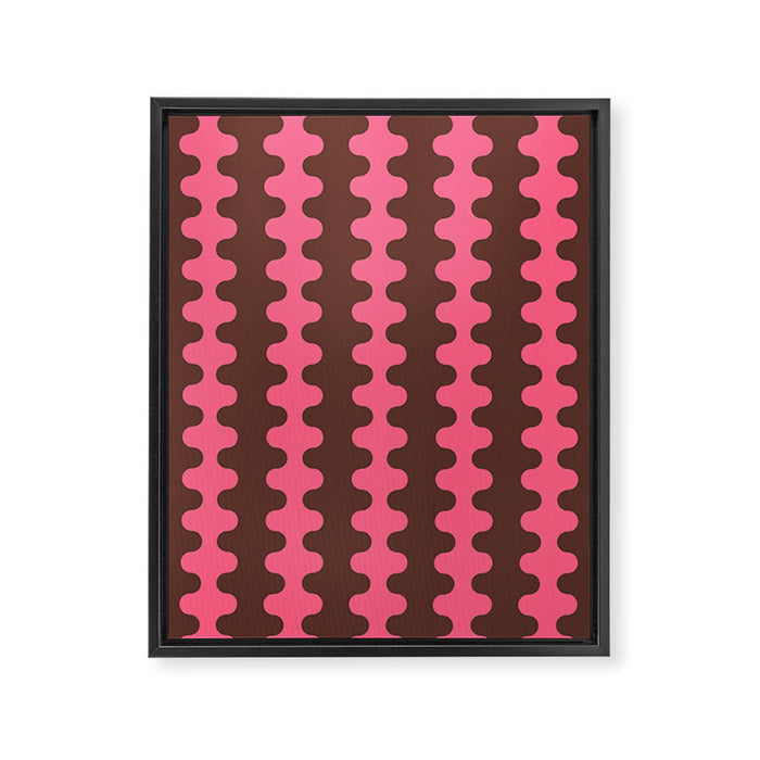 Wavy Stripes Ogee A-Go-Go Eclectic Vertical Pattern in Pink and Brown Framed Canvas Print Gallery Image 1