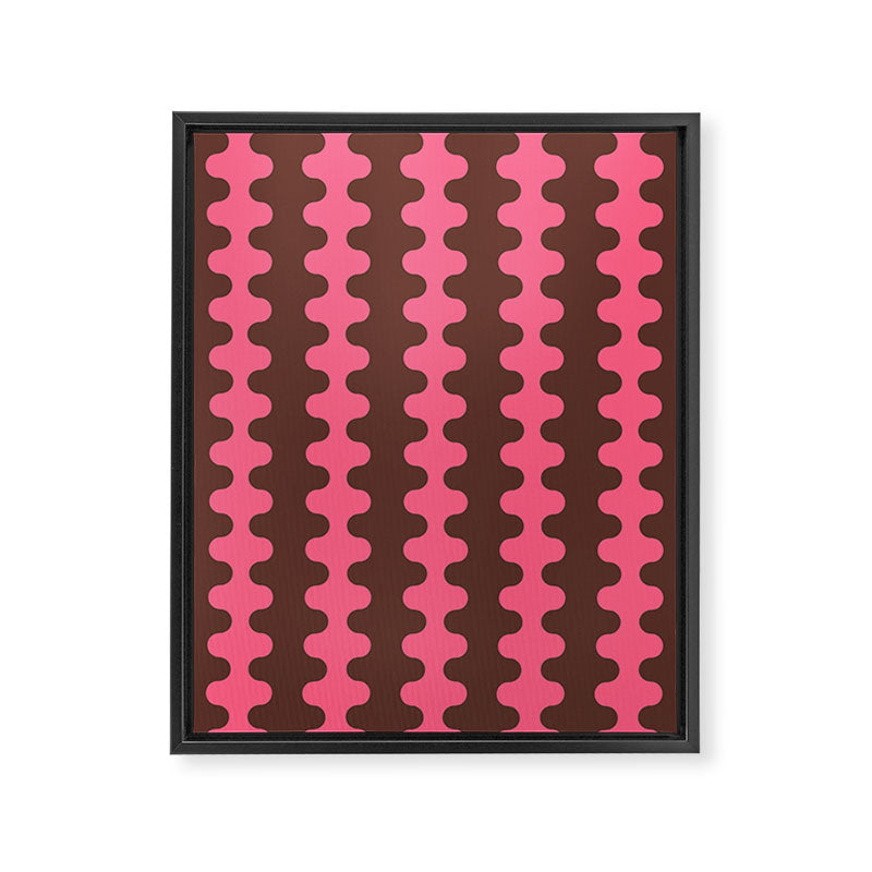 Wavy Stripes Ogee A-Go-Go Eclectic Vertical Pattern in Pink and Brown Framed Canvas Print Gallery Image 8