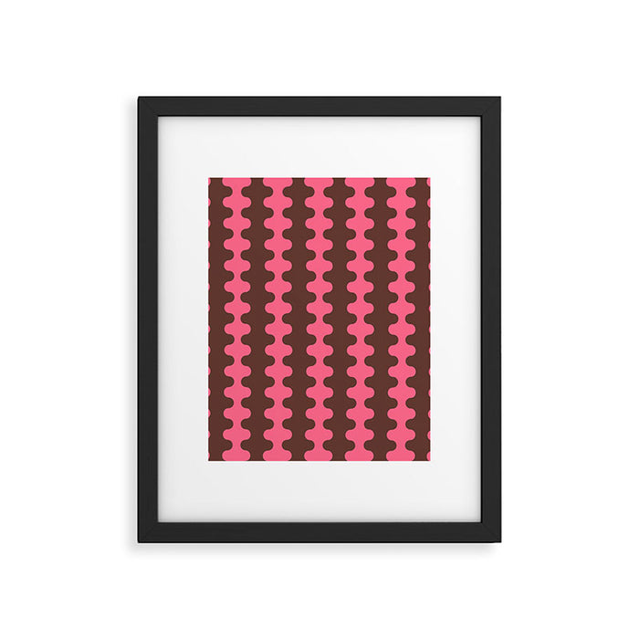 Wavy Stripes Ogee A-Go-Go Eclectic Vertical Pattern in Pink and Brown Framed Art Print Gallery Image 1