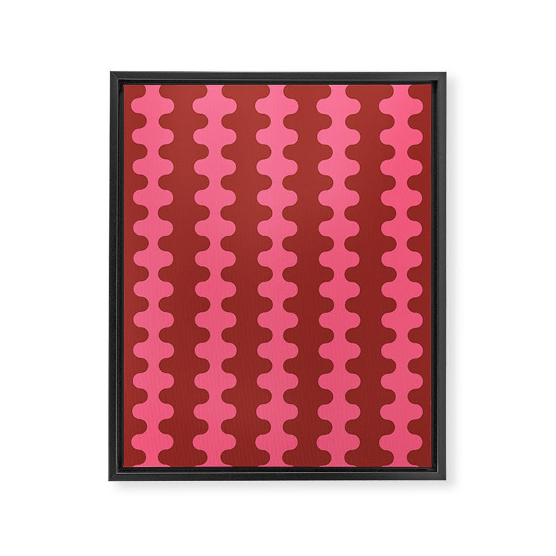 Wavy Stripes Ogee A-Go-Go Eclectic Vertical Pattern in Pink and Russet Framed Canvas Print Gallery Image 8