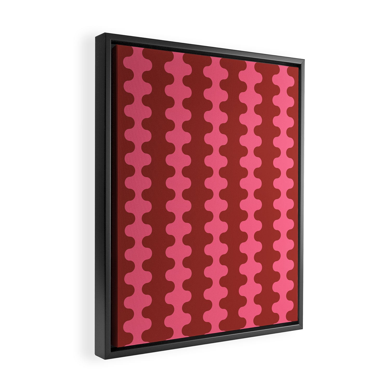 Wavy Stripes Ogee A-Go-Go Eclectic Vertical Pattern in Pink and Russet Framed Canvas Print Gallery Image 2