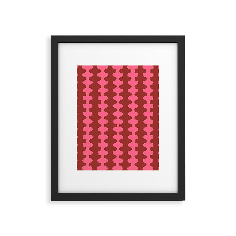 Wavy Stripes Ogee A-Go-Go Eclectic Vertical Pattern in Pink and Russet Framed Art Print Gallery Image 6