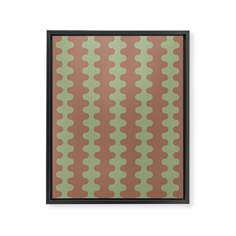 Wavy Stripes Ogee A-Go-Go Pattern in Mocha Brown and Earthy Sage Green Framed Canvas Print Gallery Image 8