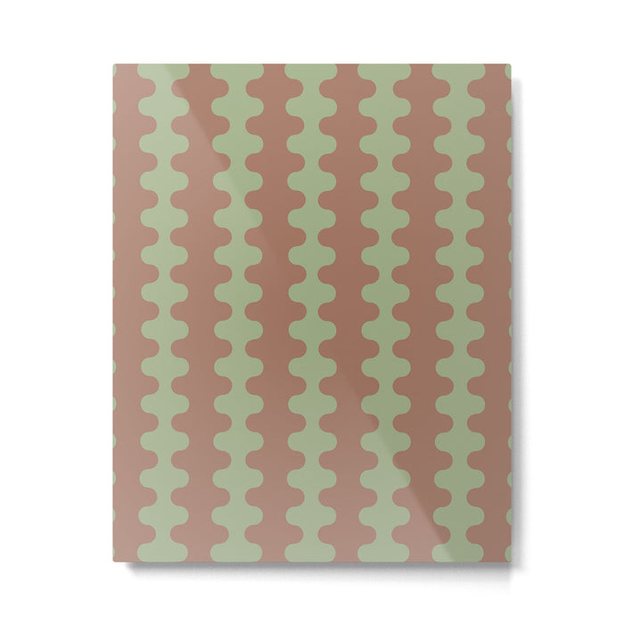 Wavy Stripes Ogee A-Go-Go Pattern in Mocha Brown and Earthy Sage Green Metal Print Gallery Image 1