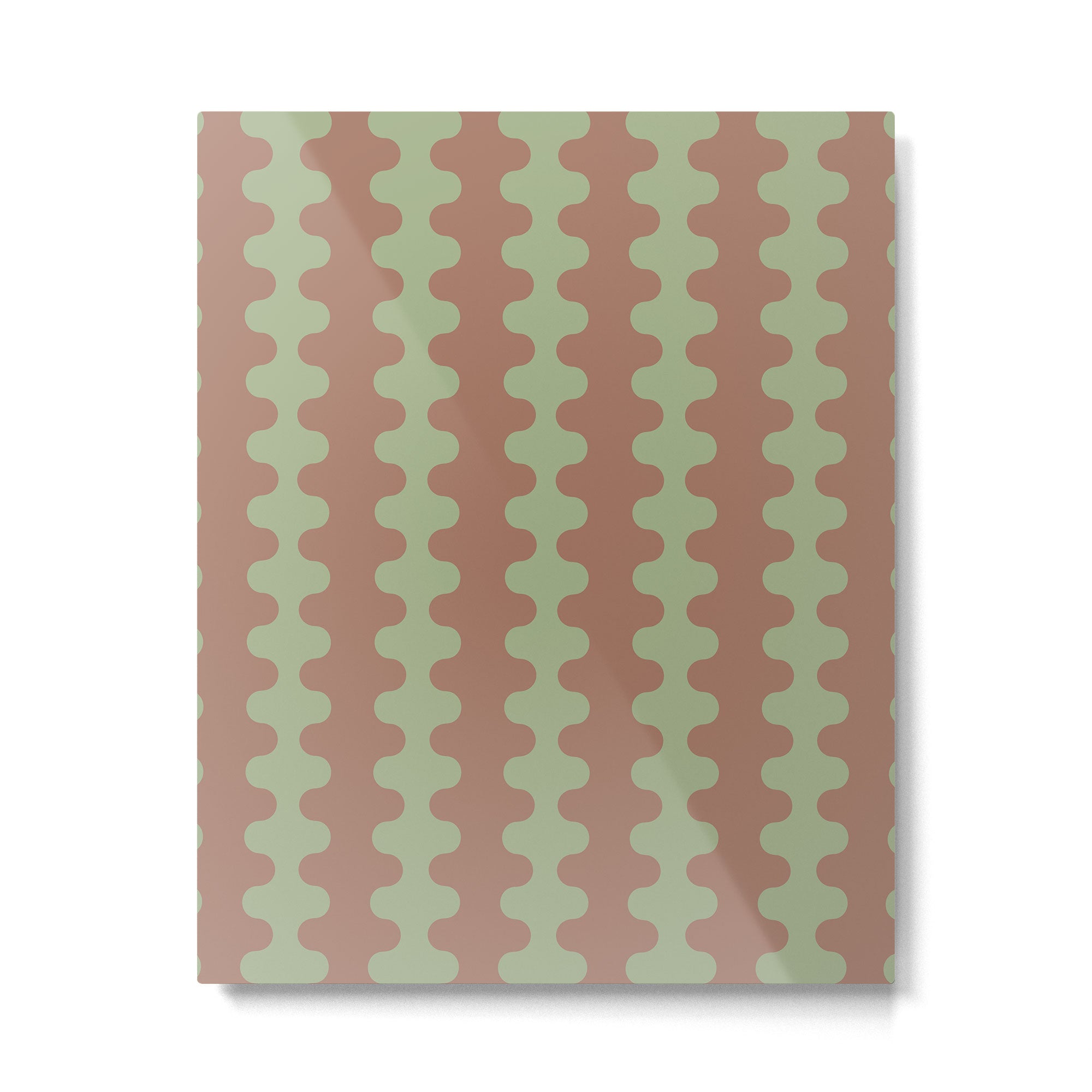 Wavy Stripes Ogee A-Go-Go Pattern in Mocha Brown and Earthy Sage Green Metal Print Gallery Image 6