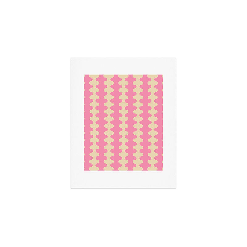 Wavy Stripes Ogee A-Go-Go Retro Contemporary Pattern in Pink Cream Art Print Gallery Image 1