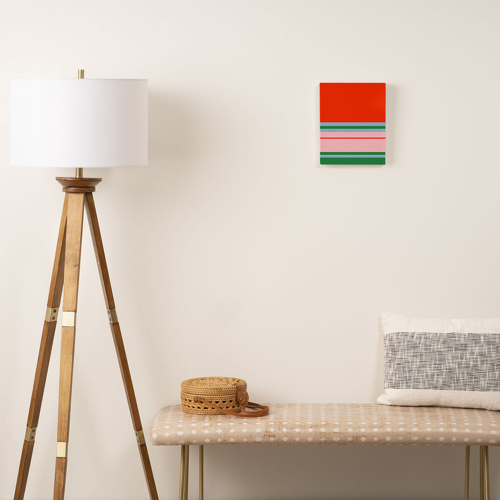 Wide and Thin Stripes Minimal Color Block Pattern in Bold Red Orange, Light Pink, Light Blue, and Green Canvas Print Gallery Image 2