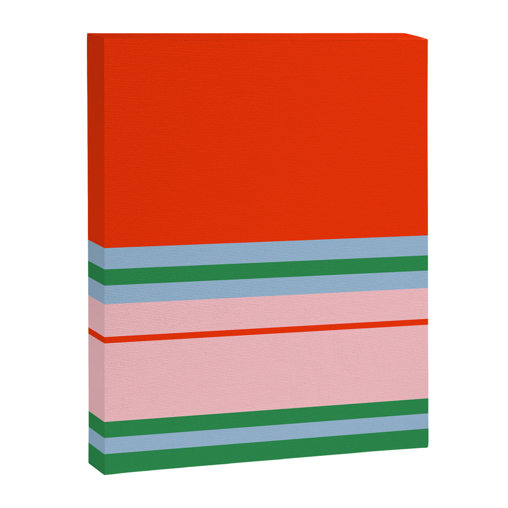 Wide and Thin Stripes Minimal Color Block Pattern in Bold Red Orange, Light Pink, Light Blue, and Green Canvas Print Gallery Image 8
