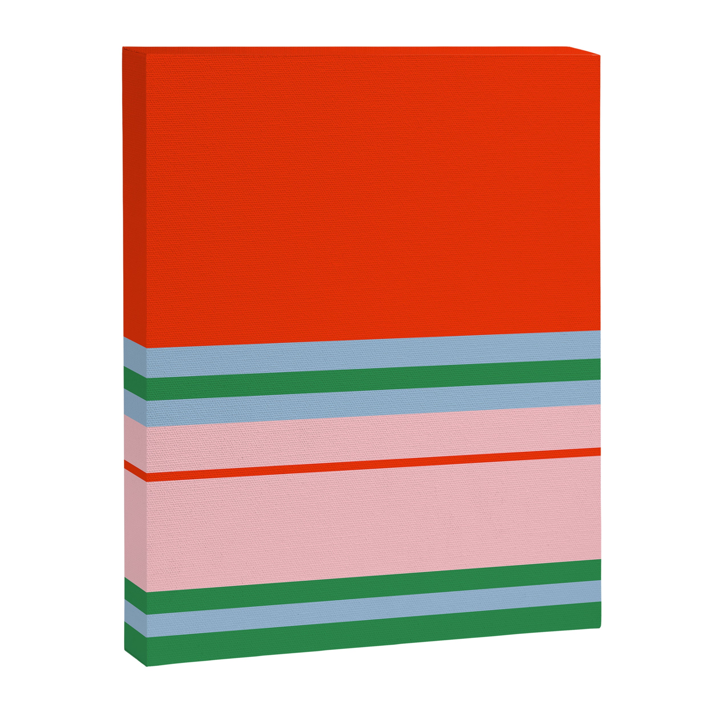 Wide and Thin Stripes Minimal Color Block Pattern in Bold Red Orange, Light Pink, Light Blue, and Green Canvas Print Gallery Image 8