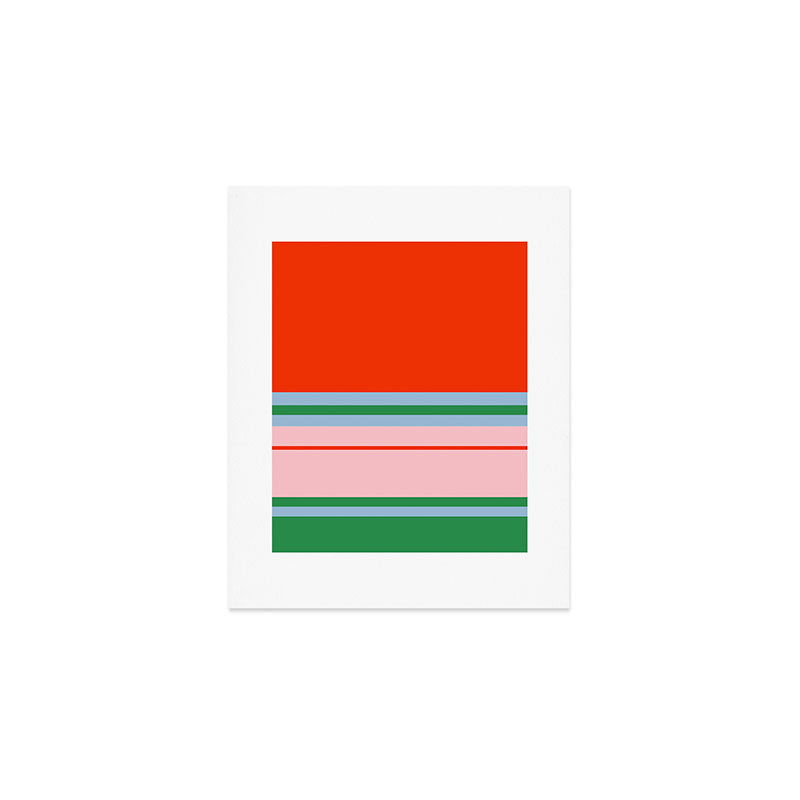 Wide and Thin Stripes Minimal Color Block Pattern in Bold Red Orange, Light Pink, Light Blue, and Green Art Print Gallery Image 1