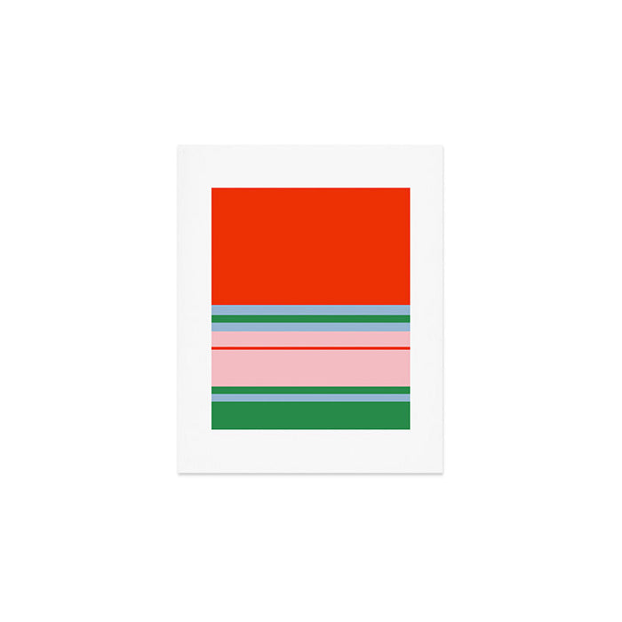 Wide and Thin Stripes Minimal Color Block Pattern in Bold Red Orange, Light Pink, Light Blue, and Green Art Print Gallery Image 1
