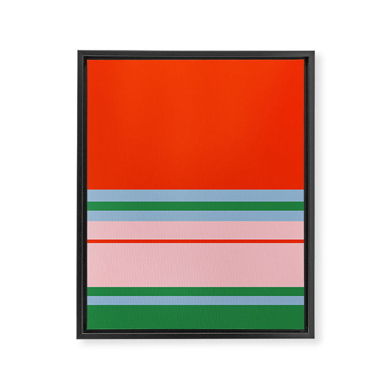 Wide and Thin Stripes Minimal Color Block Pattern in Bold Red Orange, Light Pink, Light Blue, and Green Framed Canvas Print Gallery Image 8