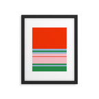 Wide and Thin Stripes Minimal Color Block Pattern in Bold Red Orange, Light Pink, Light Blue, and Green Framed Art Print Gallery Image 6