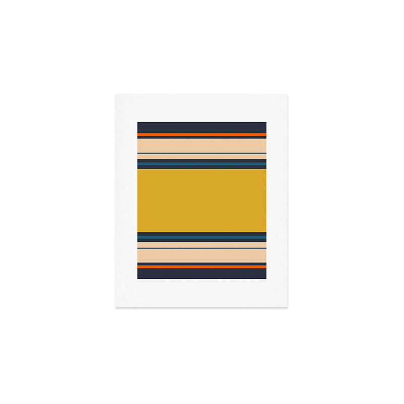 Wide and Thin Stripes Minimal Color Block Pattern Mustard Blue Orange Art Print Gallery Image 1