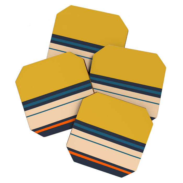 Wide and Thin Stripes Minimal Color Block Pattern Mustard Blue Orange Coaster Gallery Image 1
