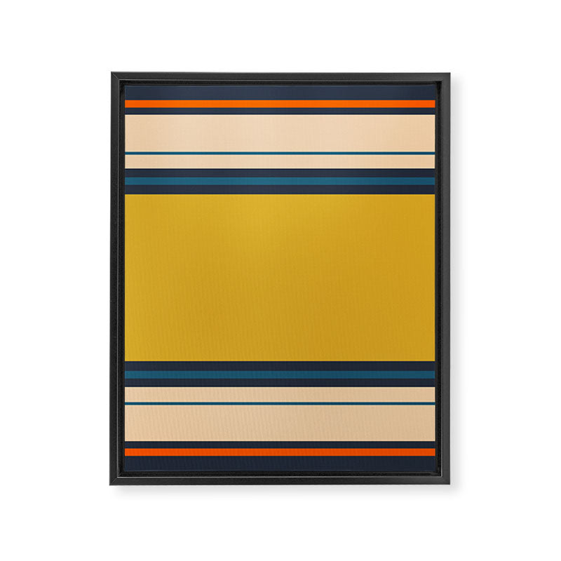 Wide and Thin Stripes Minimal Color Block Pattern Mustard Blue Orange Framed Canvas Print Gallery Image 8