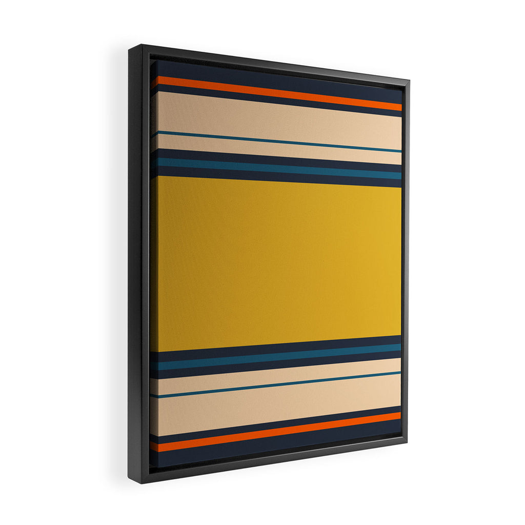 Wide and Thin Stripes Minimal Color Block Pattern Mustard Blue Orange Framed Canvas Print Gallery Image 2
