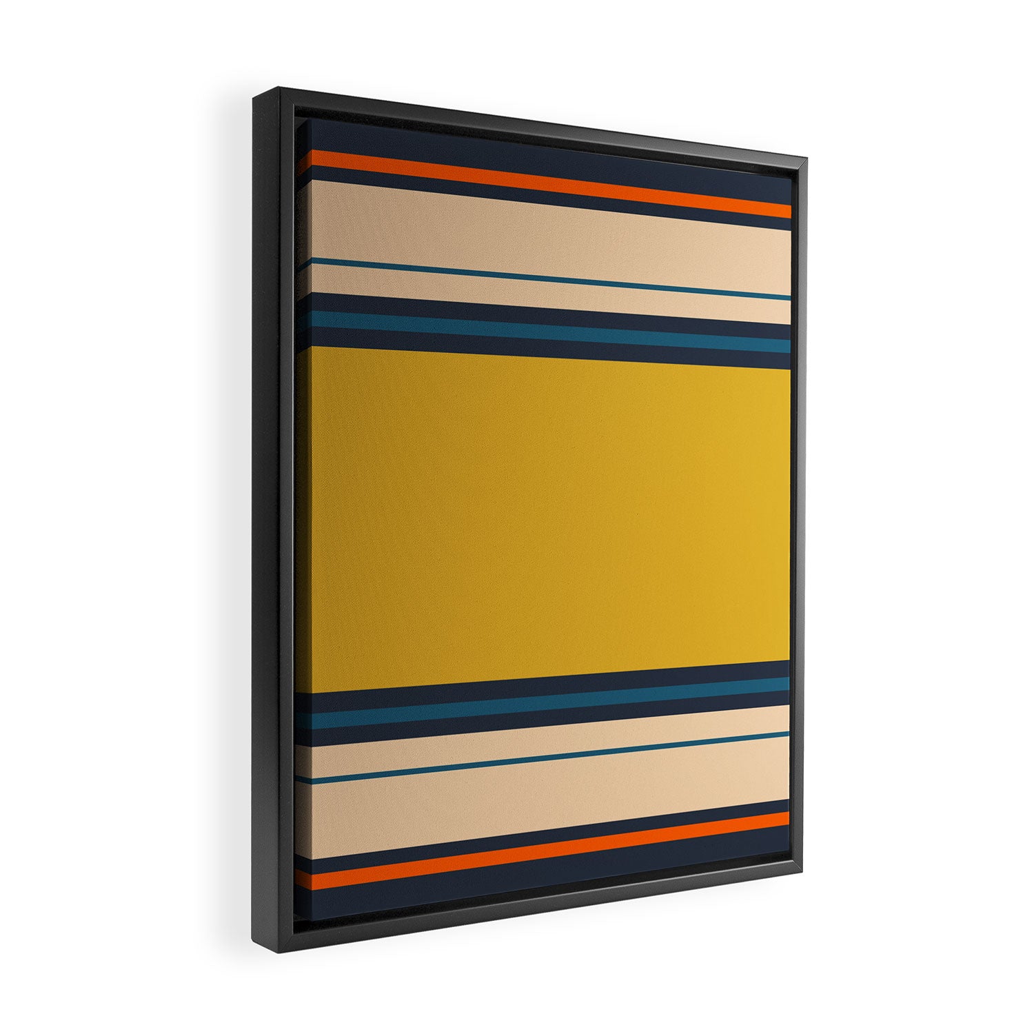 Wide and Thin Stripes Minimal Color Block Pattern Mustard Blue Orange Framed Canvas Print Gallery Image 2