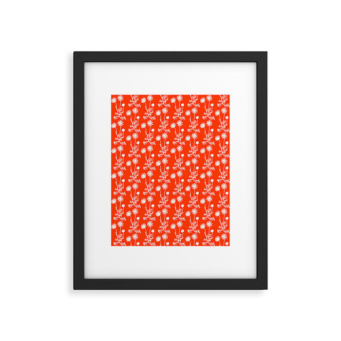 Wild Daisies Petite Floral Botanical Pattern in Vibrant Orange Framed Art Print Gallery Image 1