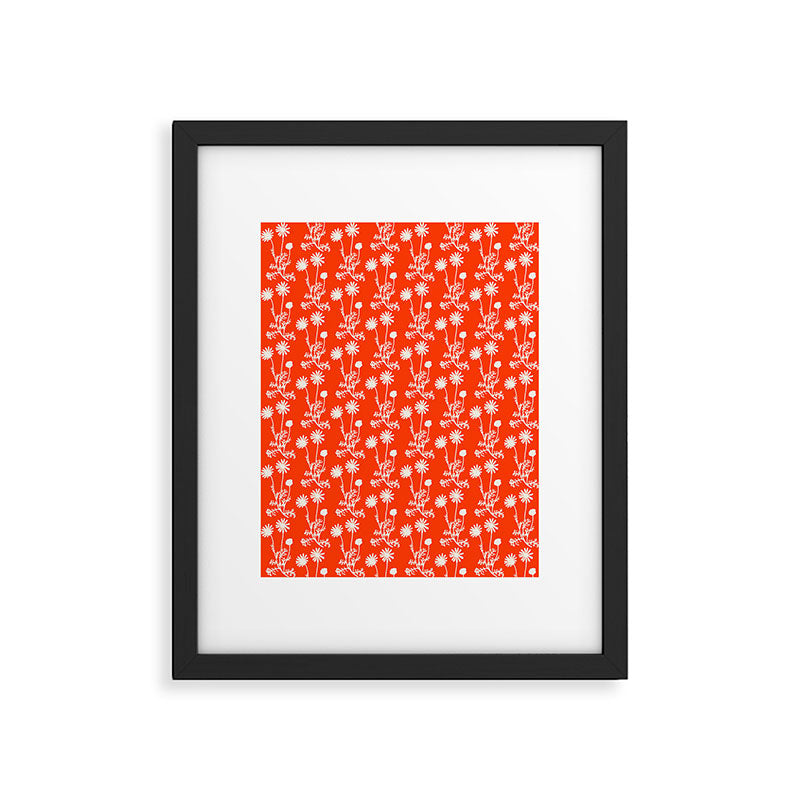 Wild Daisies Petite Floral Botanical Pattern in Vibrant Orange Framed Art Print Gallery Image 5