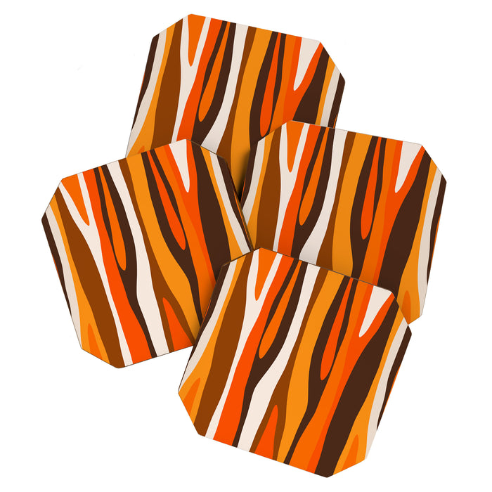 Wild Stripes Abstract Pattern in 70s Brown and Orange Coaster Gallery Image 1
