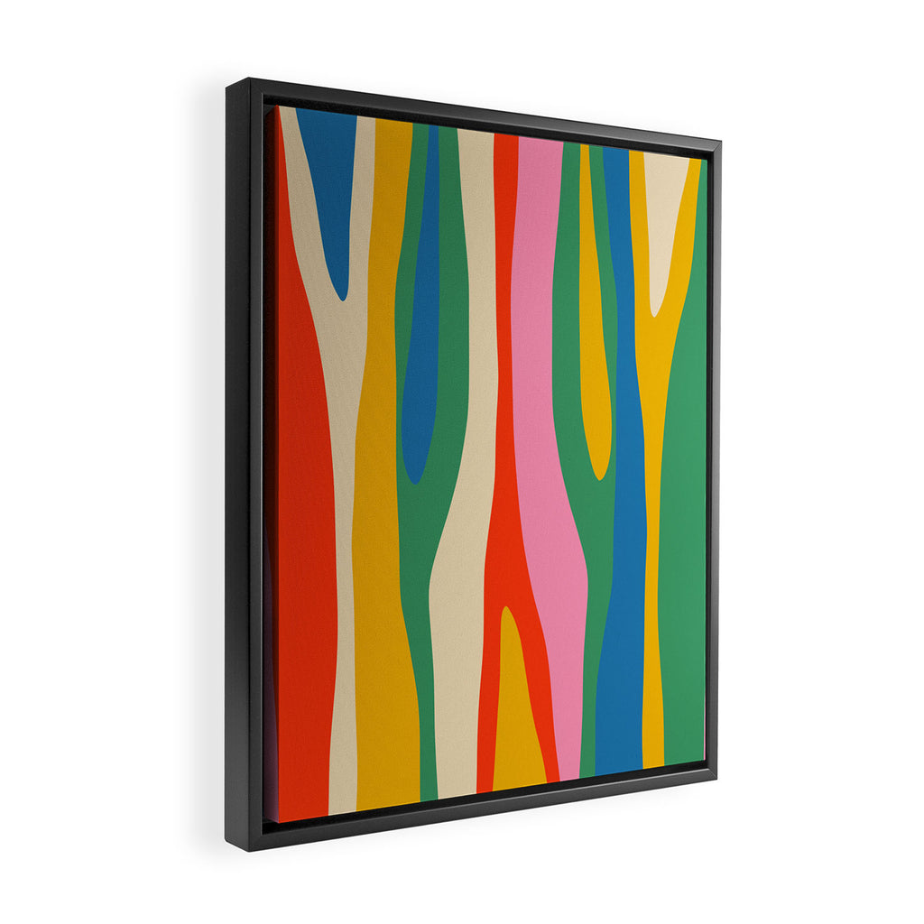 Wild Stripes Colorful Modern Abstract Pop Pattern Blue Pink Red Green Mustard Yellow Framed Canvas Print Gallery Image 2