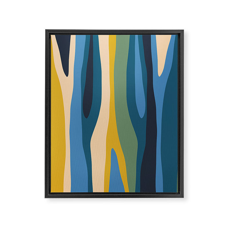 Wild Stripes Modern Abstract Pattern Blue Mustard Green Orange  Framed Canvas Print Gallery Image 8