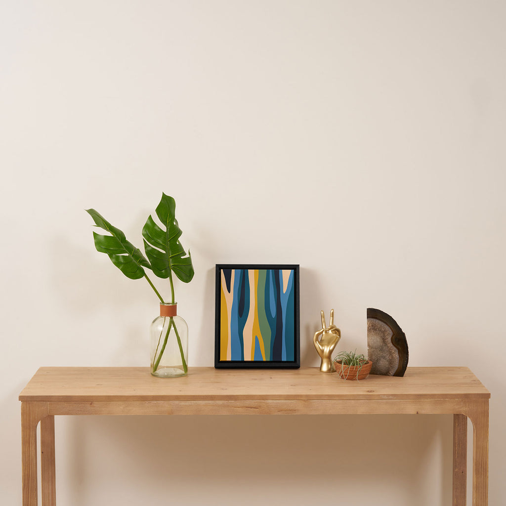 Wild Stripes Modern Abstract Pattern Blue Mustard Green Orange  Framed Canvas Print Gallery Image 4