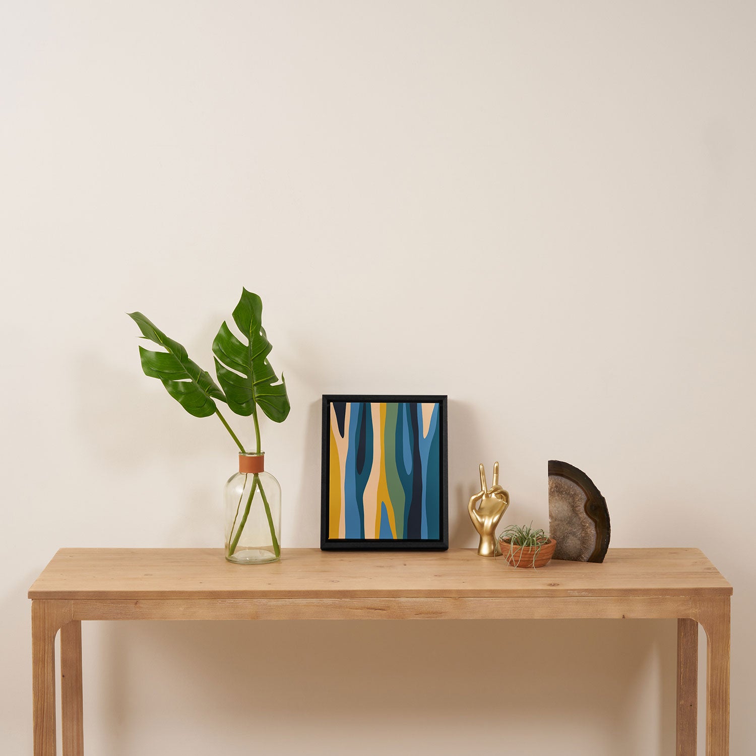Wild Stripes Modern Abstract Pattern Blue Mustard Green Orange  Framed Canvas Print Gallery Image 4