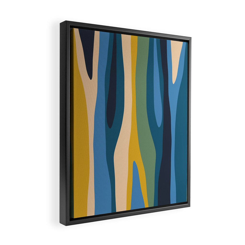 Wild Stripes Modern Abstract Pattern Blue Mustard Green Orange  Framed Canvas Print Gallery Image 2