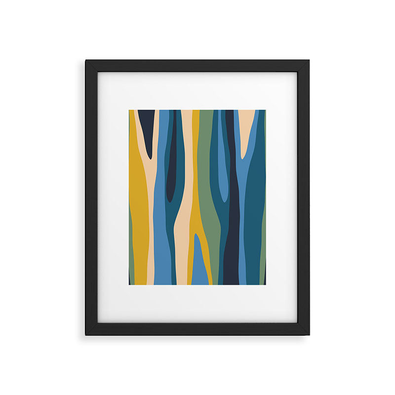 Wild Stripes Modern Abstract Pattern Blue Mustard Green Orange  Framed Art Print Gallery Image 6