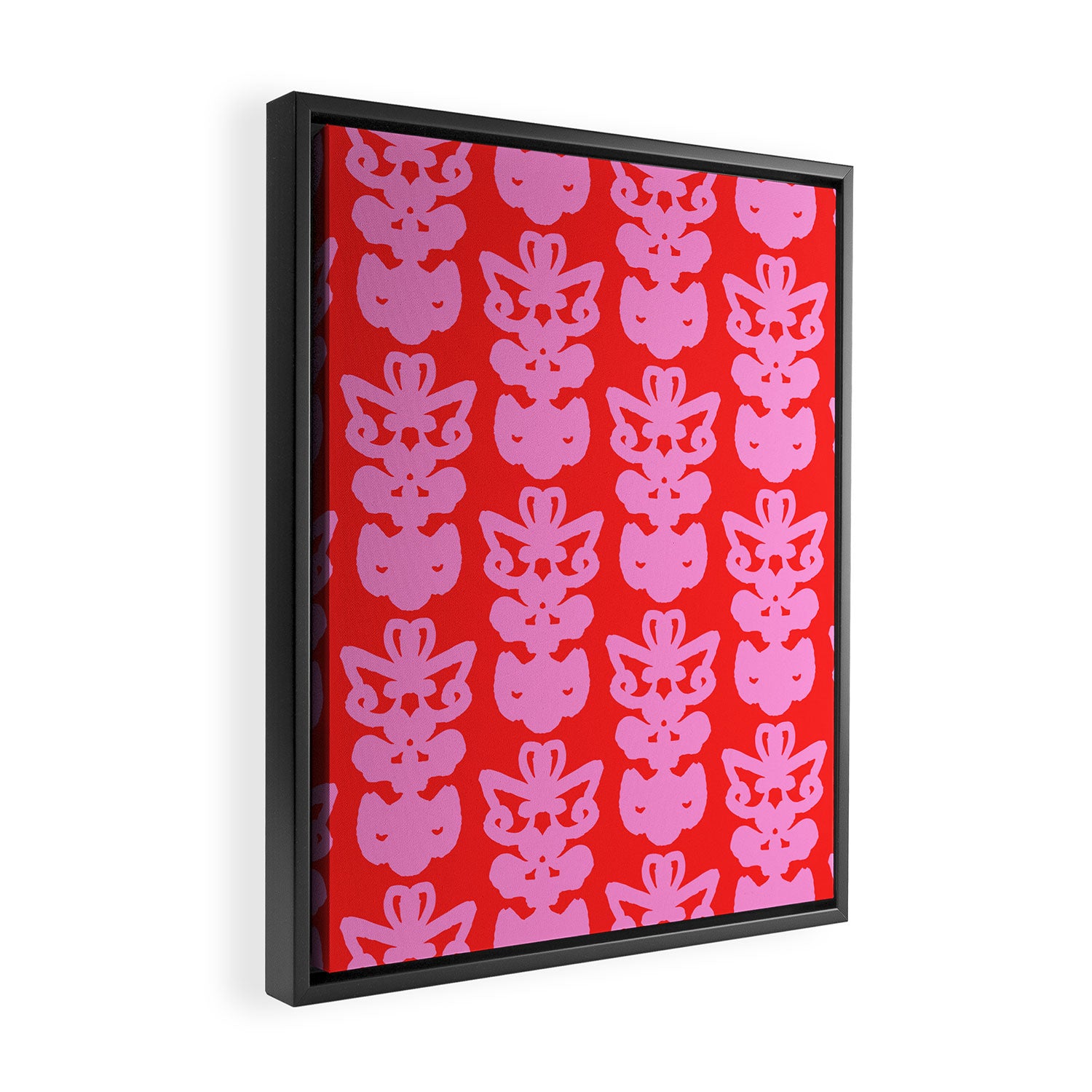 Willoughby Cottage Bold Preppy Pink and Red Traditional Contemporary Pattern Framed Canvas Print Gallery Image 2