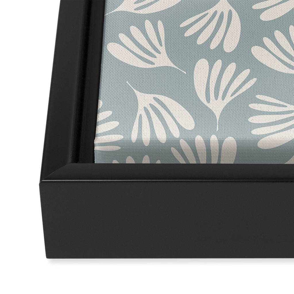 Wispy Leaves Contemporary Abstract Pattern in Light Blue-Gray and Cream Framed Canvas Print Gallery Image 3