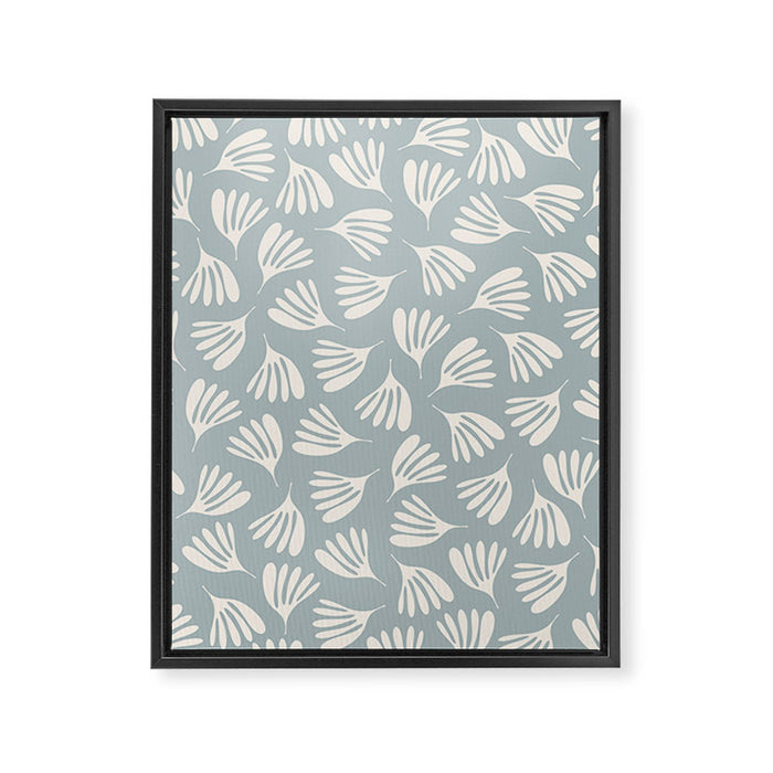 Wispy Leaves Contemporary Abstract Pattern in Light Blue-Gray and Cream Framed Canvas Print Gallery Image 1