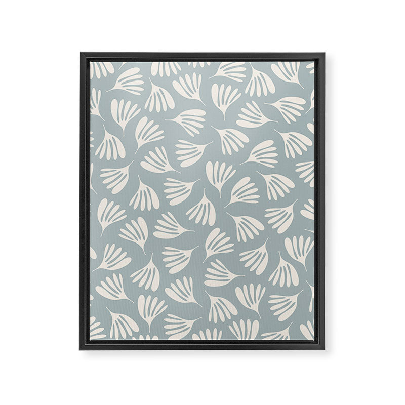 Wispy Leaves Contemporary Abstract Pattern in Light Blue-Gray and Cream Framed Canvas Print Gallery Image 6