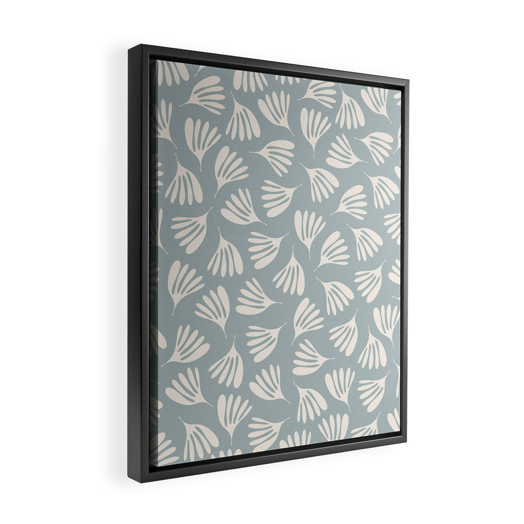 Wispy Leaves Contemporary Abstract Pattern in Light Blue-Gray and Cream Framed Canvas Print Gallery Image 2