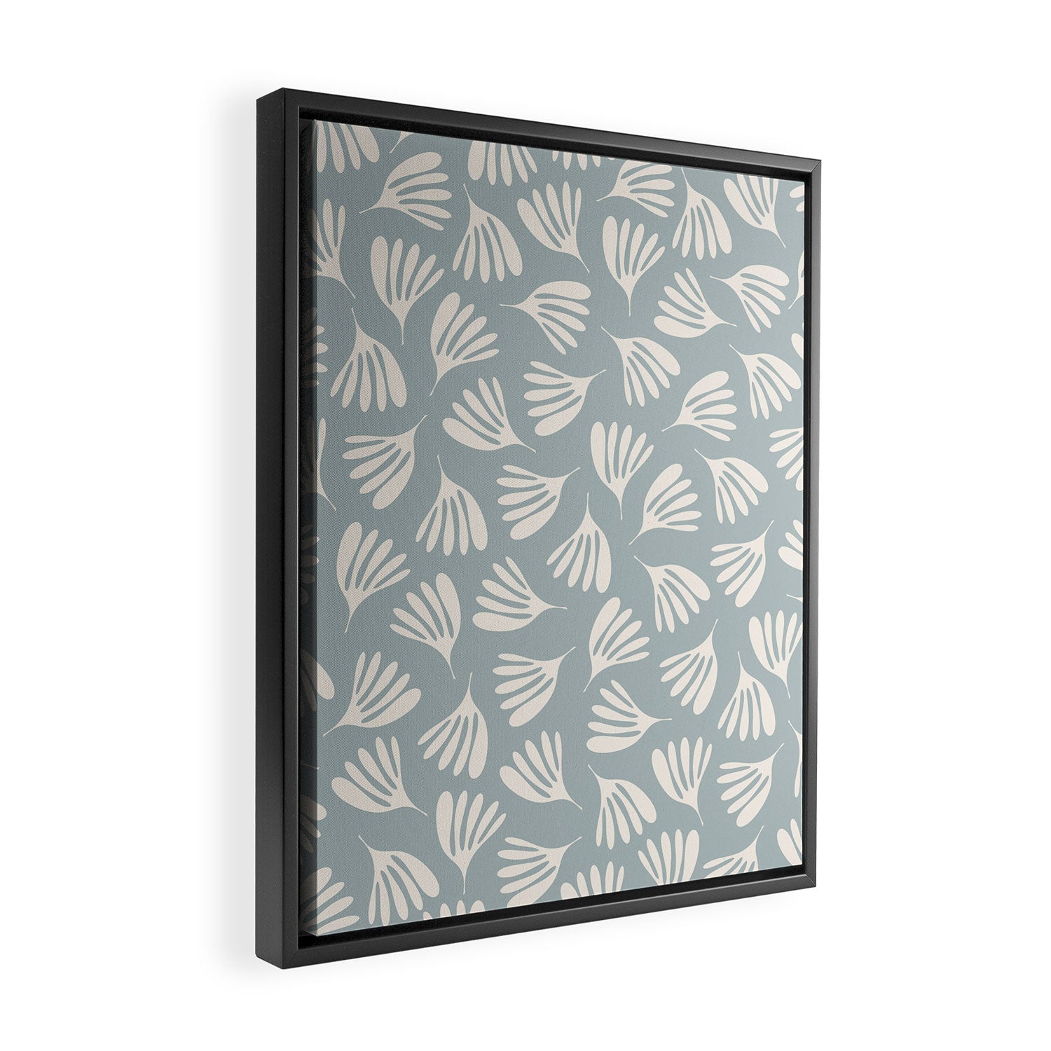 Wispy Leaves Contemporary Abstract Pattern in Light Blue-Gray and Cream Framed Canvas Print Gallery Image 2