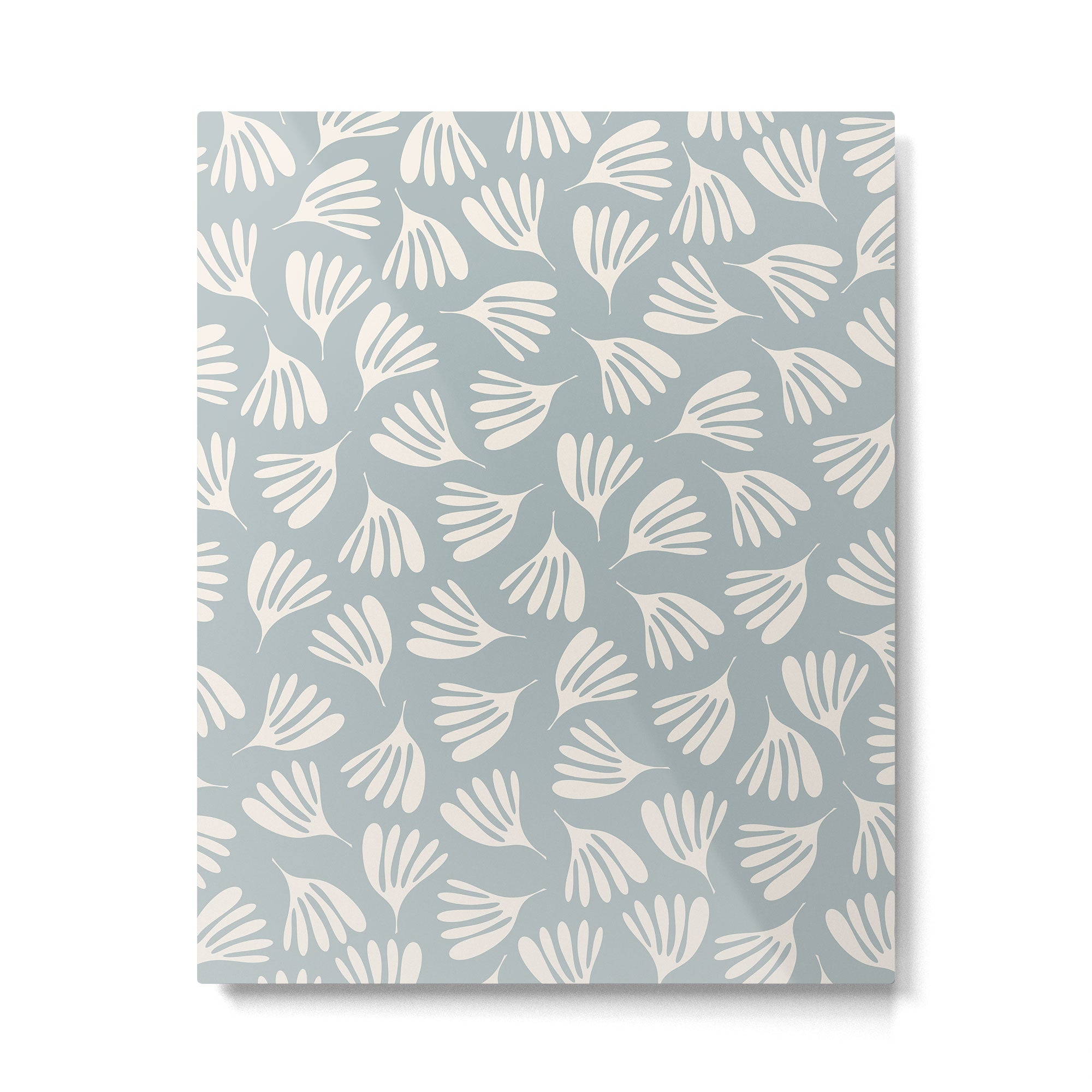 Wispy Leaves Contemporary Abstract Pattern in Light Blue-Gray and Cream Metal Print Gallery Image 4